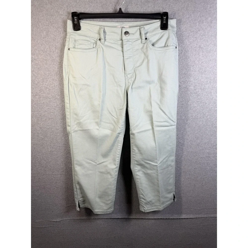 Croft‎ & Barrow Capri Jeans Womens 10 Green Mid Rise Stretch Ankle Zip Denim
